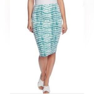 Vince Camuto Mosaic Seas Teal Stripe Ponte Skirt size Small NWOT